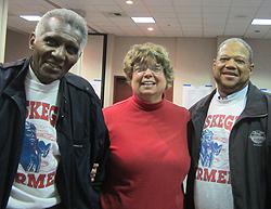 LHS President Becky Huber with Tuskegee Airmen Chapter President Tommie Huber (l.) and Billy Hebert.