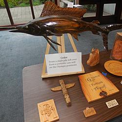 A few of the beautiful works made from locally-available woods in a display accompanying Kris's presentation.