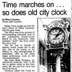 Sept. 1980 Seattle Times article on whereabouts of missing clock.