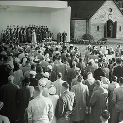 Among the items in the scrapbooks: A photo of an Easter service held outside the Garden Chapel, sometime in the 1950s.